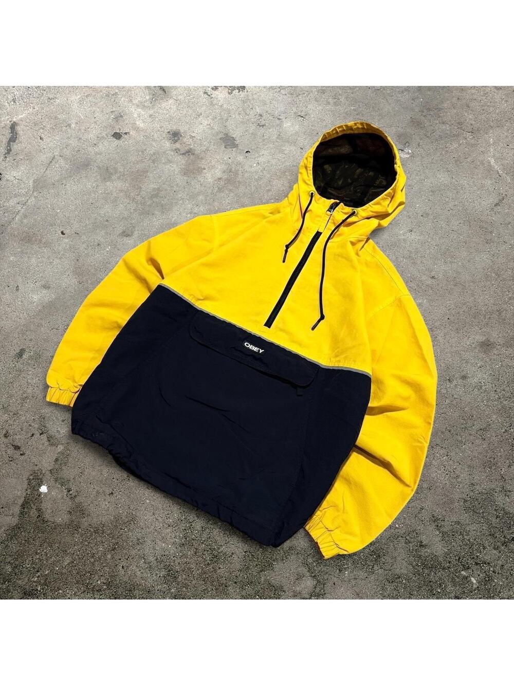 OBEY Worldwide Yellow & Black Anorak Windbreaker Jacket Small